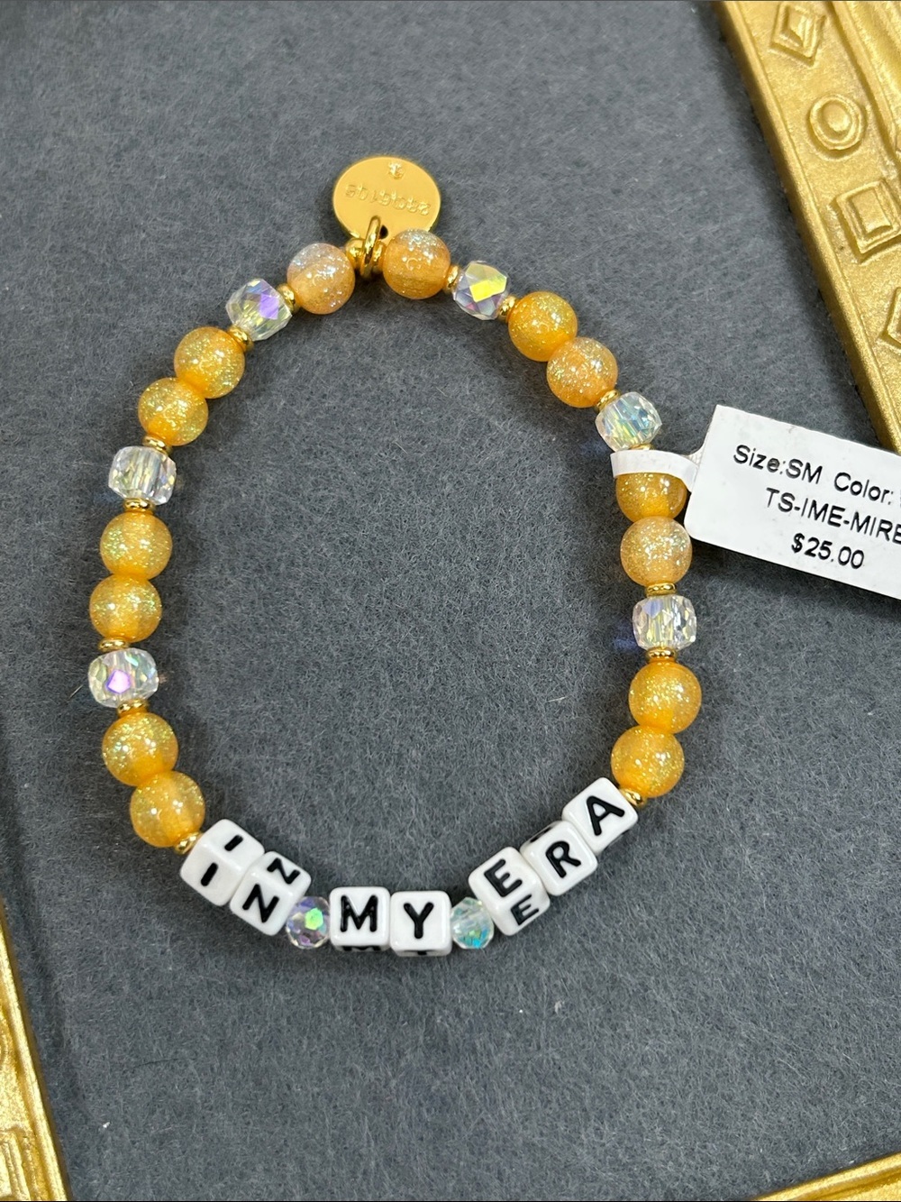 Taylor Swift Beaded "IN MY ERA" Stretch Bracelet - Yellow Gold Accent